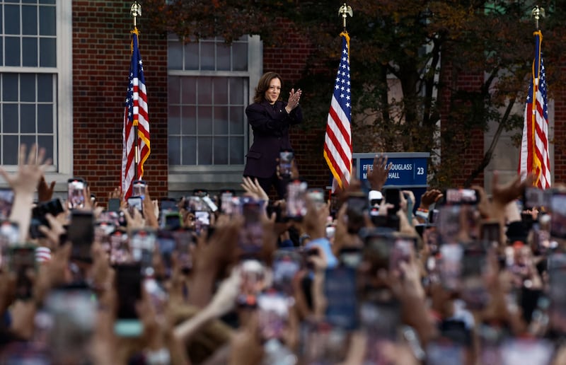 Democratic presidential nominee Kamala Harris applauds the audience as she deliver remarks conceding the 2024 US presidential election to Donald Trump at Howard University in Washington, D.C. on November 6, 2024.