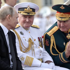 Russian President Vladimir Putin, Commander-in-Chief of the Russian Navy Vladimir Korolev, and Andrei Kartapolov, speak