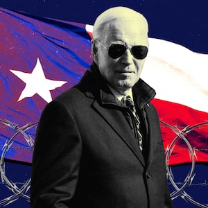 A photo illustration of President Joe Biden and the Texas flag.