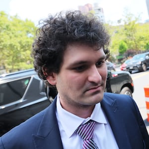 Former FTX CEO Sam Bankman-Fried arrives for a bail hearing at Manhattan Federal Court on August 11, 2023 in New York City. 