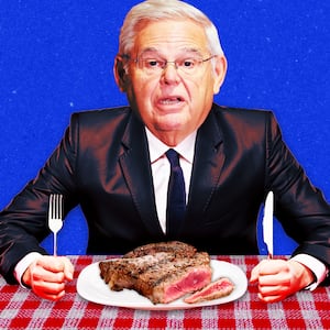 A photo illustration of Sen. Bob Menendez eating a steak.