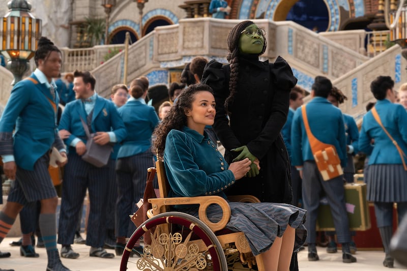 Marissa Bode and Cynthia Erivo in Wicked.