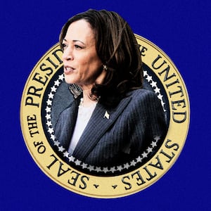 A photo illustration of Kamala Harris.