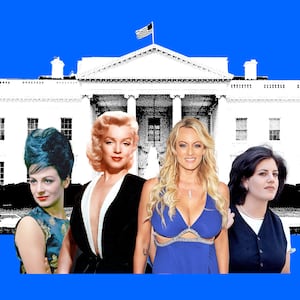 A photo illustration of Ellen Rametsch, Stormy Daniels, Marilyn Monroe, and Monica Lewisnky 