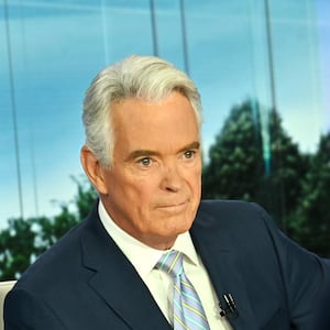 WASHINGTON, DC - OCTOBER 19: Host John Roberts prepares for an interview on the set of "America Reports" at FOX News D.C. Bureau on October 19, 2022 in Washington, DC.