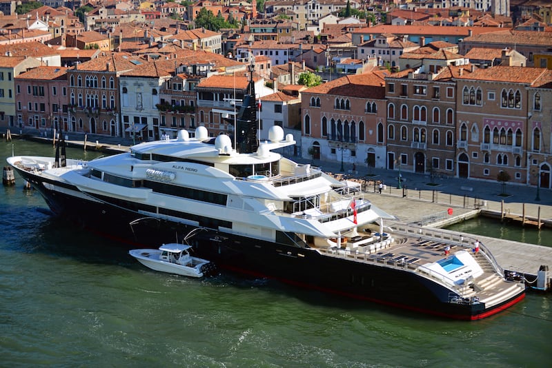 A photo of the Alfa Nero, luxurious yacht in Canale della Giudecca, Venice, Italy.