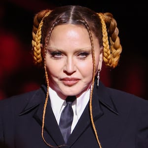 Madonna speaks on stage at the 65th Grammy Awards, held at the Crytpo.com Arena on February 5, 2023.