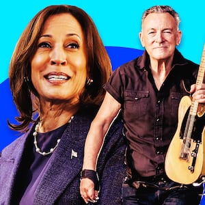 A photo illustration of Kamala Harris and Bruce Springsteen.