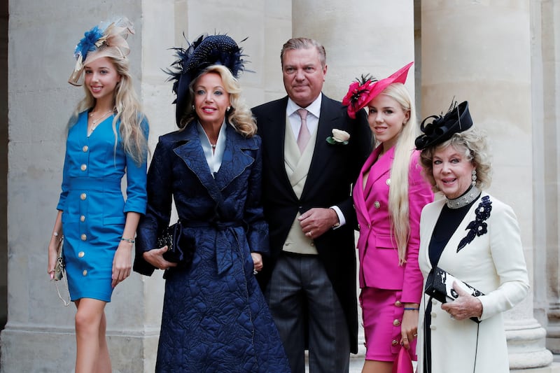 Charles de Bourbon des Deux-Siciles, his wife Princess Camilla de Bourbon des Deux-Siciles and their daughters Maria Chiara and Maria Carolina attend the wedding of Jean-Christophe Napoleon Bonaparte and Olympia von Arco-Zinneberg in Paris,