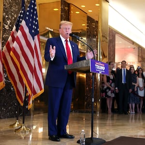 Donald Trump speaks during a press conference the day after a guilty verdict in his criminal trial over charges that he falsified business records to conceal money paid to silence porn star Stormy Daniels.