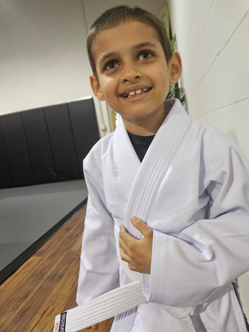 Aedrik Quinn, 8, attends a jiu-jitsu lesson a few weeks before his diagnosis this fall.