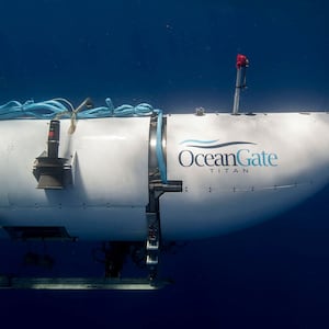 The Titan submersible, operated by OceanGate Expeditions to explore the wreckage of the sunken SS Titanic off the coast of Newfoundland, dives in an undated photograph.