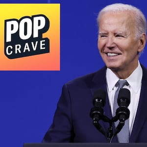 A photo of Joe Biden with the PopCrave logo