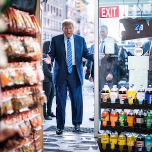 Former President Donald Trump visits Sanaa convenient store, a bodega in upper Manhattan, minutes after leaving Manhattan criminal court.