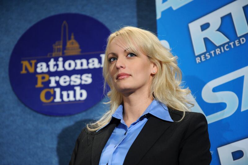 Stormy Daniels appeared at a news conference to tout the success of Restricted to Adults (RTA) website and other efforts by the adult film industry to protect children from inappropriate material held at the National Press Club, May 29, 2008.