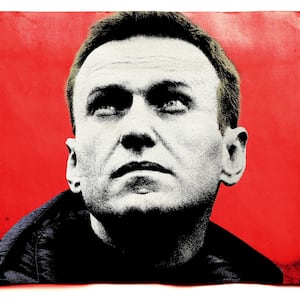 Photo illustration of Alexei Navalny on a red background