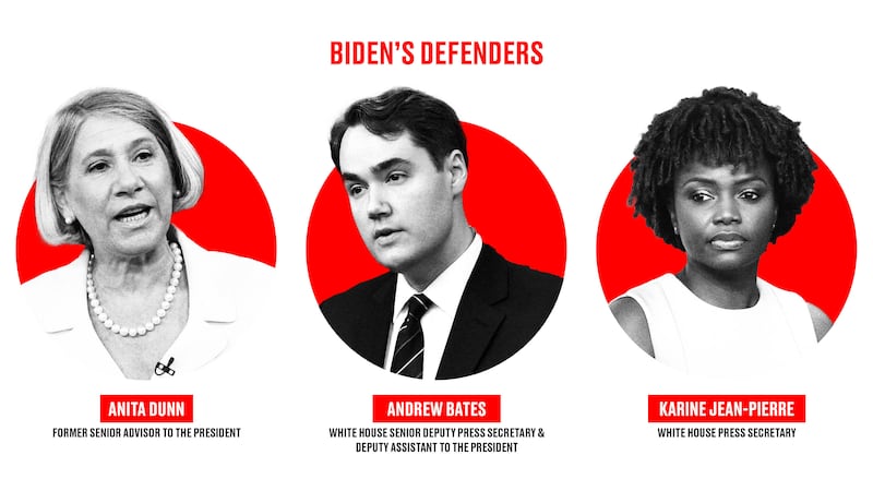 Photo illustration of three of Biden's defenders