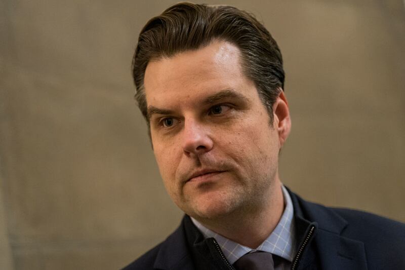 Rep. Matt Gaetz (R-FL) speaks with reporters before going into the Speakers offices at the U.S. Capitol