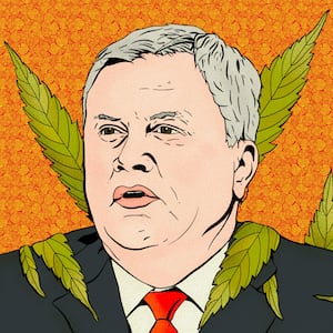 Illustration of James Comer with hemp leaves