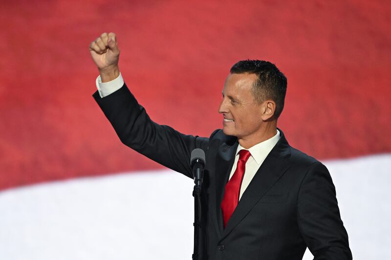 Former US Acting Director of National Intelligence Ric Grenell speaks during the third day of the 2024 Republican National Convention