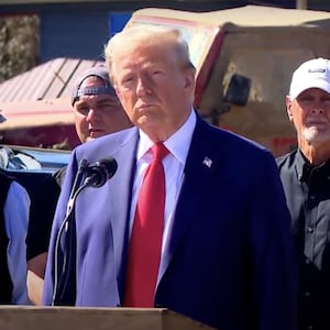 Donald Trump speaks to reporters in North Carolina on Oct. 21, 2024.