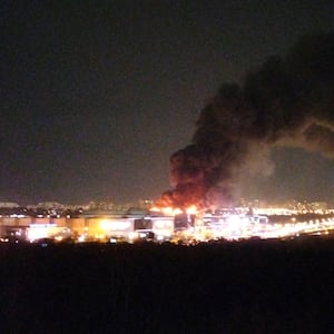 Smoke rises above the Crocus City Hall concert venue.