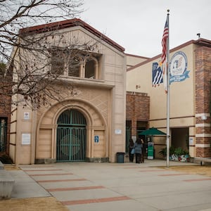 Security guards stand outside at Beverly Vista Middle School on Monday, Feb. 26, 2024 in Beverly Hills, CA.