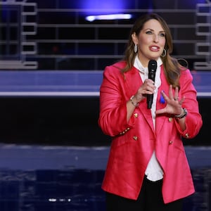 RNC Chairwoman Ronna McDaniel delivers remarks before the NBC News Republican Presidential Primary Debate on November 8, 2023.