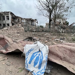 Russian airstrike in Orikhiv, Zaporizhzhia region, Ukraine, destroys a humanitarian aid distribution point.