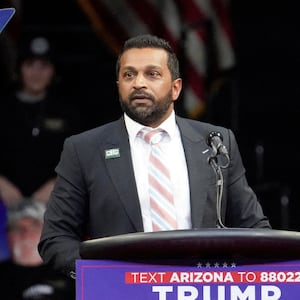 Kash Patel, former chief of staff to the defense secretary speaks on the day Republican presidential candidae and former U.S. President Donald Trump holds a campaign rally, in Prescott Valley, Arizona, U.S., October 13, 2024.