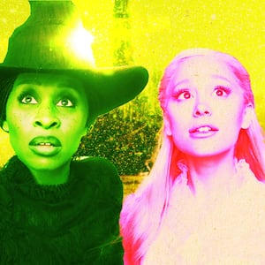 A photo illustration of Ariana Grande and Cynthia Erivo in Wicked.