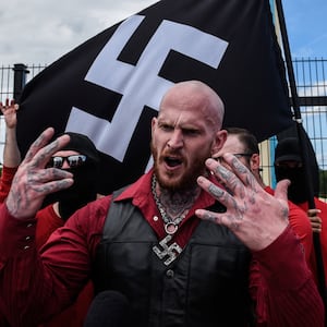 A photo of neo-Nazi group Blood Tribe during a rally in Orlando, Florida.