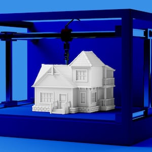 simulated white house in blue cage printer 3d printed house new story icon poor el salvador honduras poverty