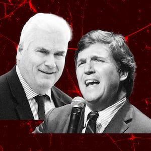 A photo illustration of Rep. Tom Emmer and Tucker Carlson.