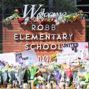 A memorial for victims of Tuesday's mass shooting at Robb Elementary School