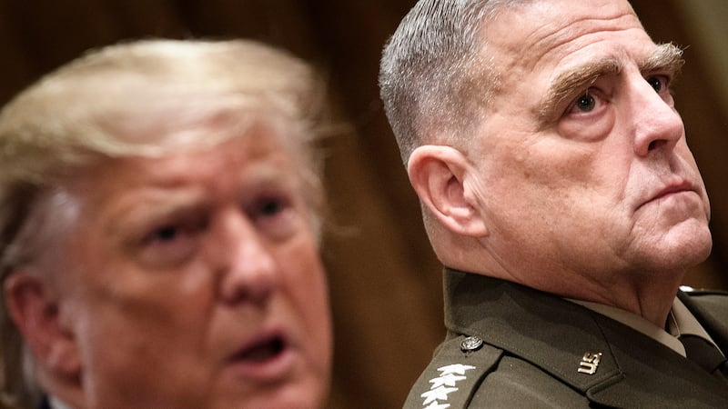 Former Chairman of the Joint Chiefs of Staff Army General Mark A. Milley (R) and Donald Trump