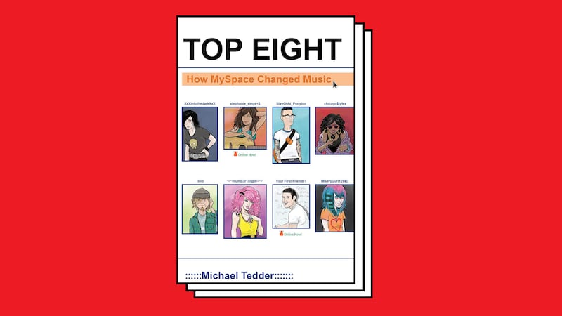 A picture of the book Top Eight: How MySpace Changed Music on a red background