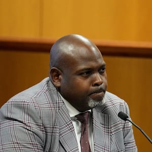 A photo of Terrence Bradley on the witness stand in court in Atlanta.