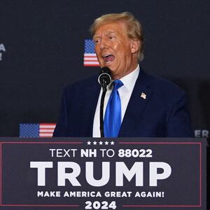 former U.S. President Donald Trump speaks at a campaign rally in Derry, New Hampshire