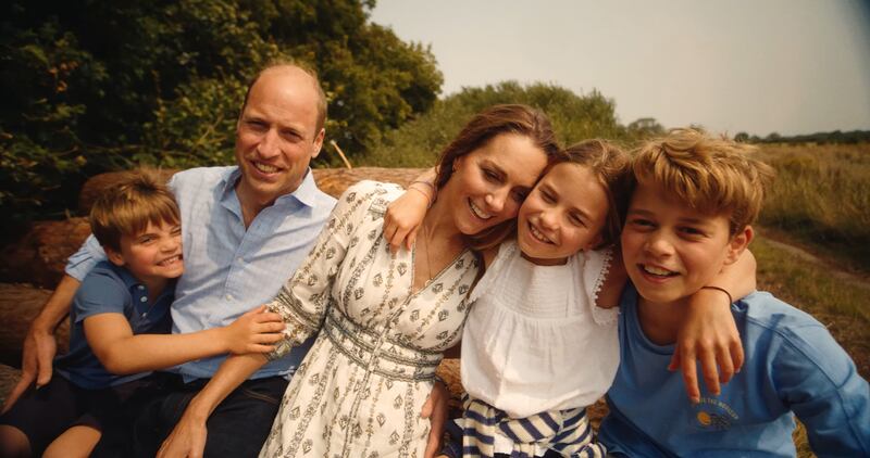 Screen grab from Kate Middleton cancer recovery video with Prince Harry and her children.