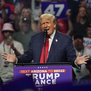 Former U.S. President Donald Trump speaks at a rally in Glendale, Arizona.