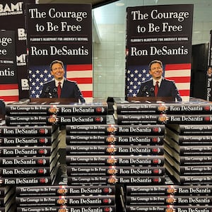 Copies of Florida Governor Ron DeSantis' book.