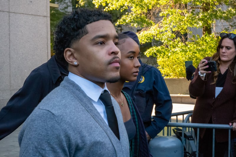 Justin Combs departs from the Southern District of New York Federal Court after a pre-trial hearing for his father Sean 'Diddy' Combs on October 10, 2024 in New York City.