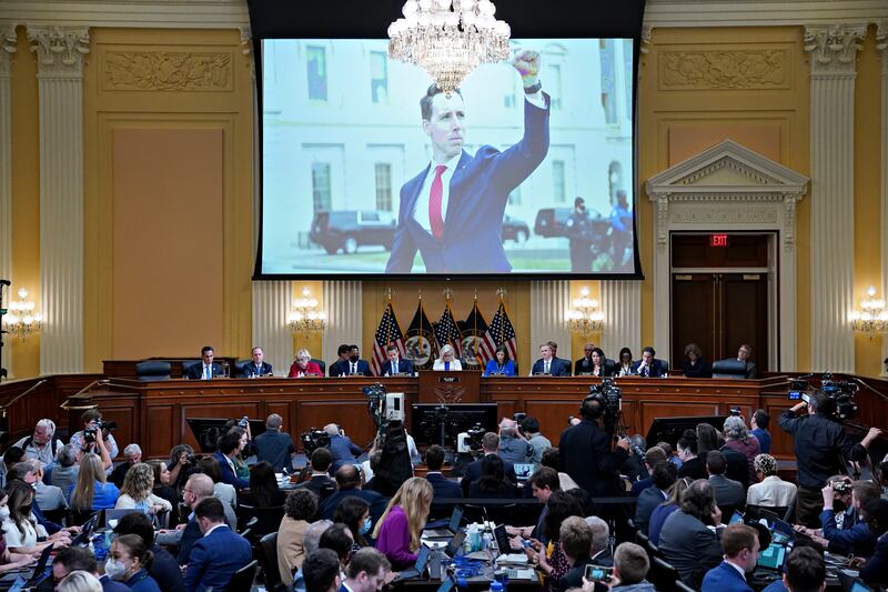 Josh Hawley's image above the House Select Committee