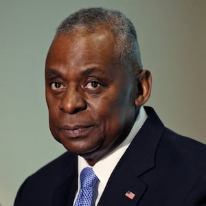 U.S. Defense Secretary Lloyd Austin pictured before a blank wall