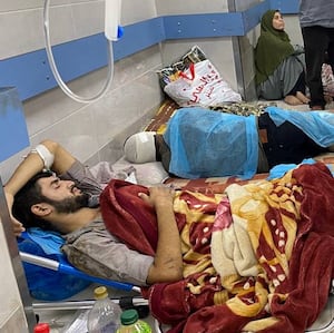 Palestinians at the Al Shifa hospital in Gaza City on November 7, 2023