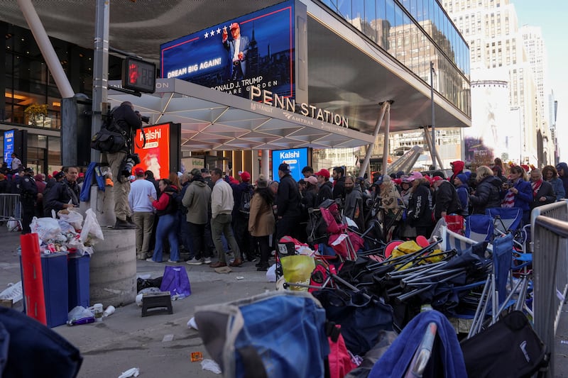 People line up outside Madison Square Garden Donald Trump's rally.