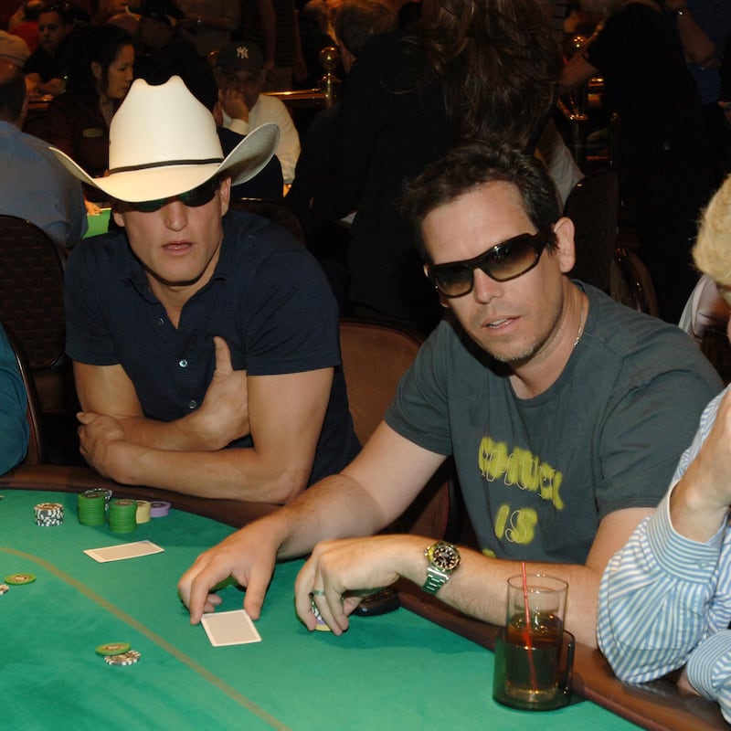 Woody Harrelson and Chuck Pacheco during JET Nightclub First Anniversary - Celebrity Poker Tournament at The Mirage Hotel and Casino Resort