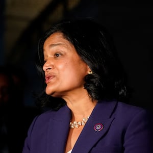 Rep. Pramila Jayapal (D-WA) speaks about a bipartisan infrastructure vote in Washington on Nov.  5, 2021.