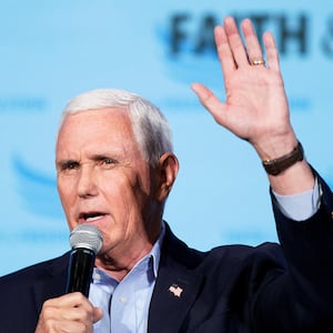 President Mike Pence speaks at the Iowa Faith & Freedom Coalition Spring Kick-off in West Des Moines, Iowa, U.S. April 22, 2023. 